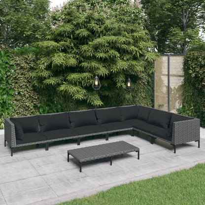 vidaXL 8-tlg. Garten-Lounge-Set mit Kissen Poly Rattan Dunkelgrau