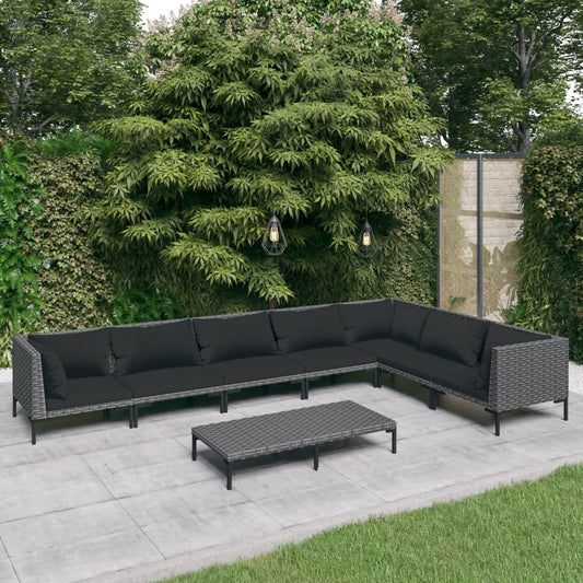 vidaXL 8-tlg. Garten-Lounge-Set mit Kissen Poly Rattan Dunkelgrau