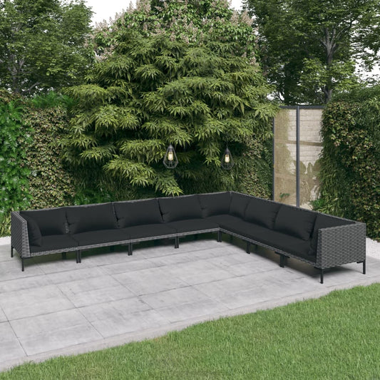 vidaXL 8-tlg. Garten-Lounge-Set mit Kissen Poly Rattan Dunkelgrau