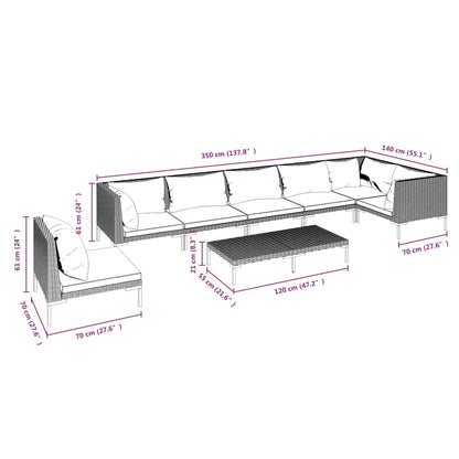 vidaXL 8-tlg. Garten-Lounge-Set mit Kissen Poly Rattan Dunkelgrau