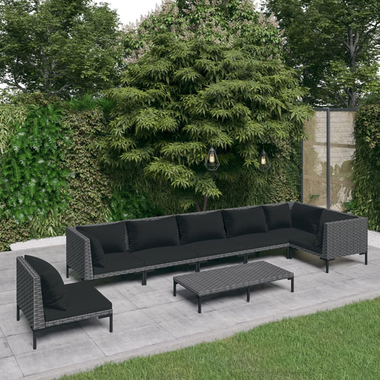 vidaXL 8-tlg. Garten-Lounge-Set mit Kissen Poly Rattan Dunkelgrau