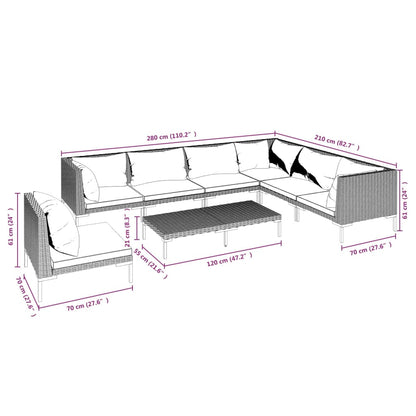 vidaXL 8-tlg. Garten-Lounge-Set mit Kissen Poly Rattan Dunkelgrau