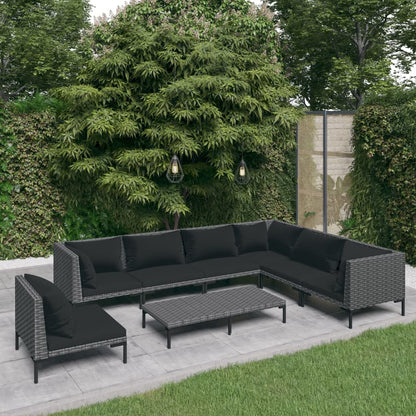 vidaXL 8-tlg. Garten-Lounge-Set mit Kissen Poly Rattan Dunkelgrau