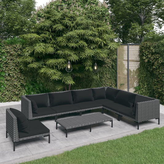 vidaXL 8-tlg. Garten-Lounge-Set mit Kissen Poly Rattan Dunkelgrau