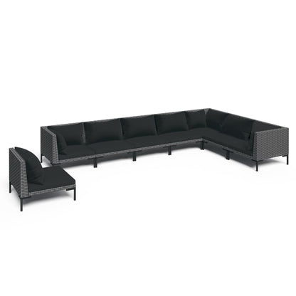 vidaXL 8-tlg. Garten-Lounge-Set mit Kissen Poly Rattan Dunkelgrau