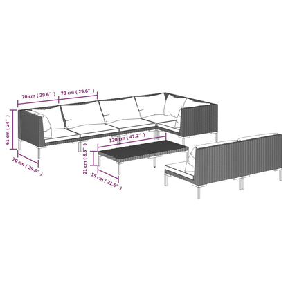 vidaXL 8-tlg. Garten-Lounge-Set mit Kissen Poly Rattan Dunkelgrau