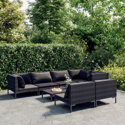 vidaXL 8-tlg. Garten-Lounge-Set mit Kissen Poly Rattan Dunkelgrau