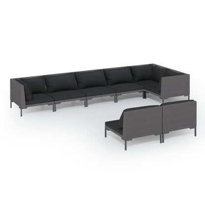 vidaXL 8-tlg. Garten-Lounge-Set mit Kissen Poly Rattan Dunkelgrau