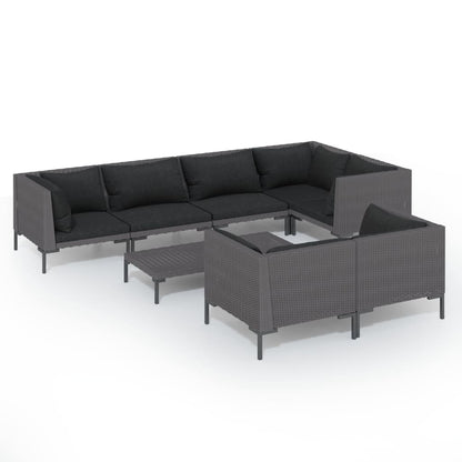 vidaXL 8-tlg. Garten-Lounge-Set mit Kissen Poly Rattan Dunkelgrau