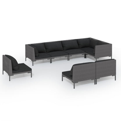 vidaXL 8-tlg. Garten-Lounge-Set mit Kissen Poly Rattan Dunkelgrau