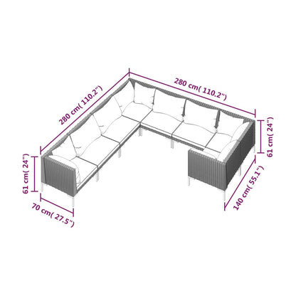 vidaXL 8-tlg. Garten-Lounge-Set mit Kissen Poly Rattan Dunkelgrau