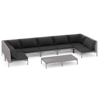 vidaXL 8-tlg. Garten-Lounge-Set mit Kissen Poly Rattan Dunkelgrau