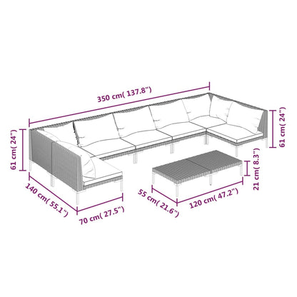 vidaXL 8-tlg. Garten-Lounge-Set mit Kissen Poly Rattan Dunkelgrau