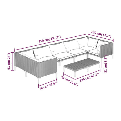 vidaXL 8-tlg. Garten-Lounge-Set mit Kissen Poly Rattan Dunkelgrau
