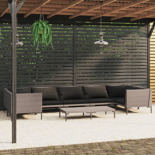 vidaXL 8-tlg. Garten-Lounge-Set mit Kissen Poly Rattan Dunkelgrau
