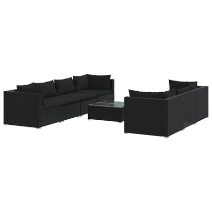 vidaXL 8-tlg. Garten-Lounge-Set mit Kissen Poly Rattan Schwarz