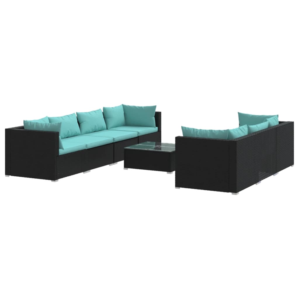 vidaXL 8-tlg. Garten-Lounge-Set mit Kissen Poly Rattan Schwarz