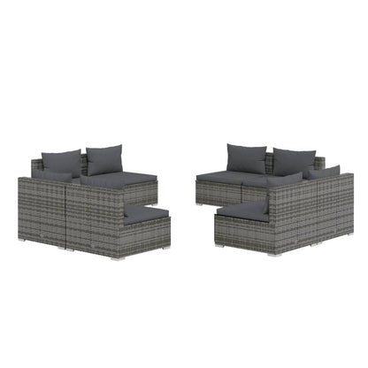 vidaXL 8-tlg. Garten-Lounge-Set mit Kissen Poly Rattan Grau