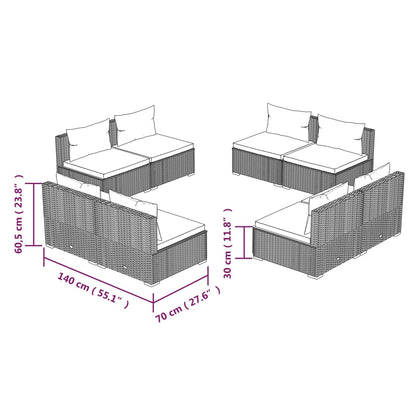 vidaXL 8-tlg. Garten-Lounge-Set mit Kissen Poly Rattan Grau
