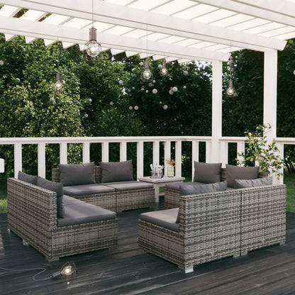 vidaXL 8-tlg. Garten-Lounge-Set mit Kissen Poly Rattan Grau