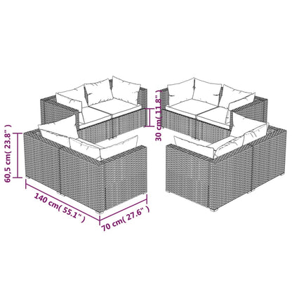 vidaXL 8-tlg. Garten-Lounge-Set mit Kissen Poly Rattan Schwarz