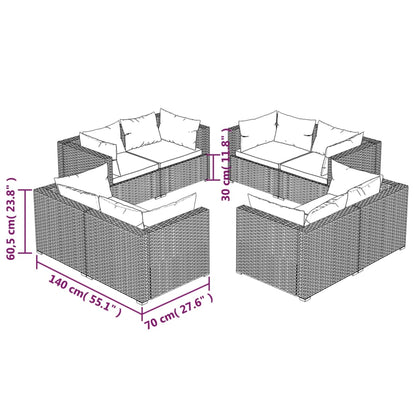 vidaXL 8-tlg. Garten-Lounge-Set mit Kissen Poly Rattan Braun
