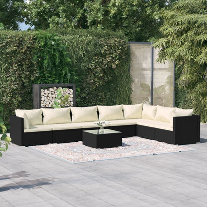 vidaXL 8-tlg. Garten-Lounge-Set mit Kissen Poly Rattan Schwarz
