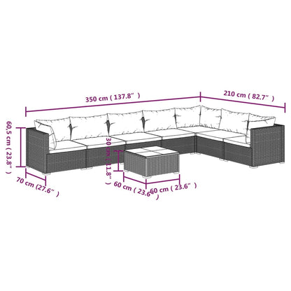 vidaXL 8-tlg. Garten-Lounge-Set mit Kissen Poly Rattan Schwarz