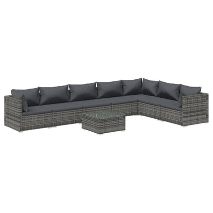 vidaXL 8-tlg. Garten-Lounge-Set mit Kissen Poly Rattan Grau