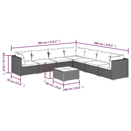 vidaXL 8-tlg. Garten-Lounge-Set mit Kissen Poly Rattan Schwarz