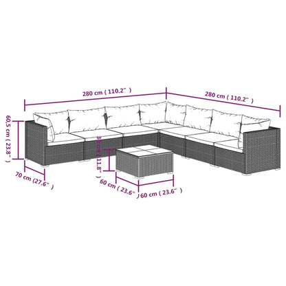 vidaXL 8-tlg. Garten-Lounge-Set mit Kissen Poly Rattan Schwarz