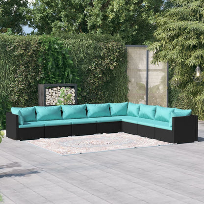 vidaXL 8-tlg. Garten-Lounge-Set mit Kissen Poly Rattan Schwarz