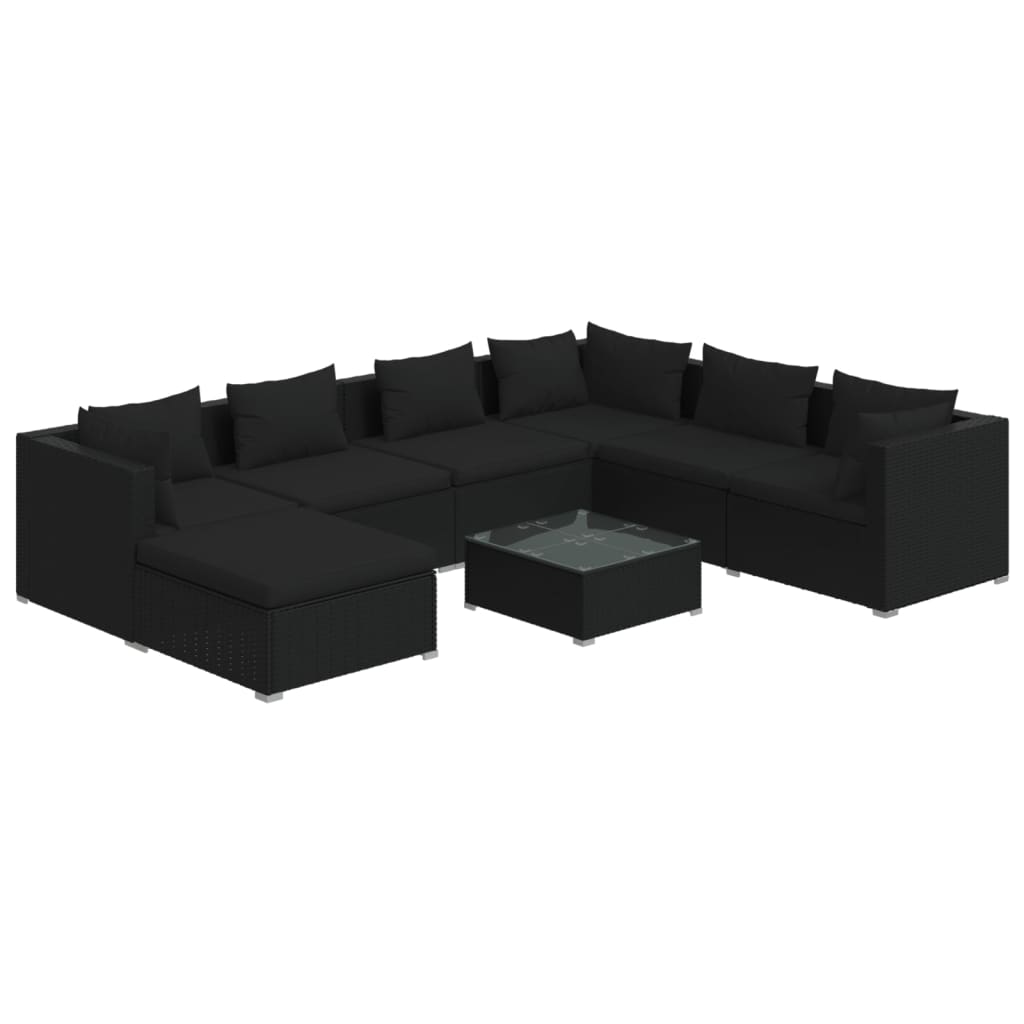 vidaXL 8-tlg. Garten-Lounge-Set mit Kissen Poly Rattan Schwarz