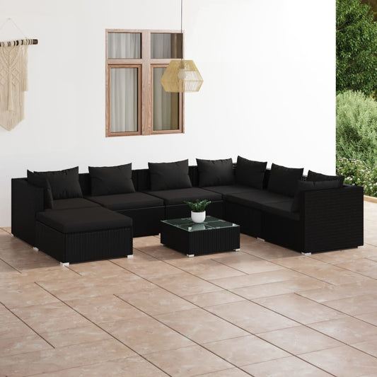 vidaXL 8-tlg. Garten-Lounge-Set mit Kissen Poly Rattan Schwarz
