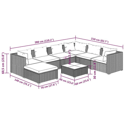 vidaXL 8-tlg. Garten-Lounge-Set mit Kissen Poly Rattan Schwarz