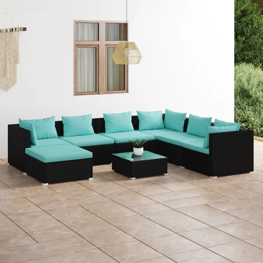 vidaXL 8-tlg. Garten-Lounge-Set mit Kissen Poly Rattan Schwarz