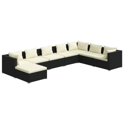 vidaXL 8-tlg. Garten-Lounge-Set mit Kissen Poly Rattan Schwarz