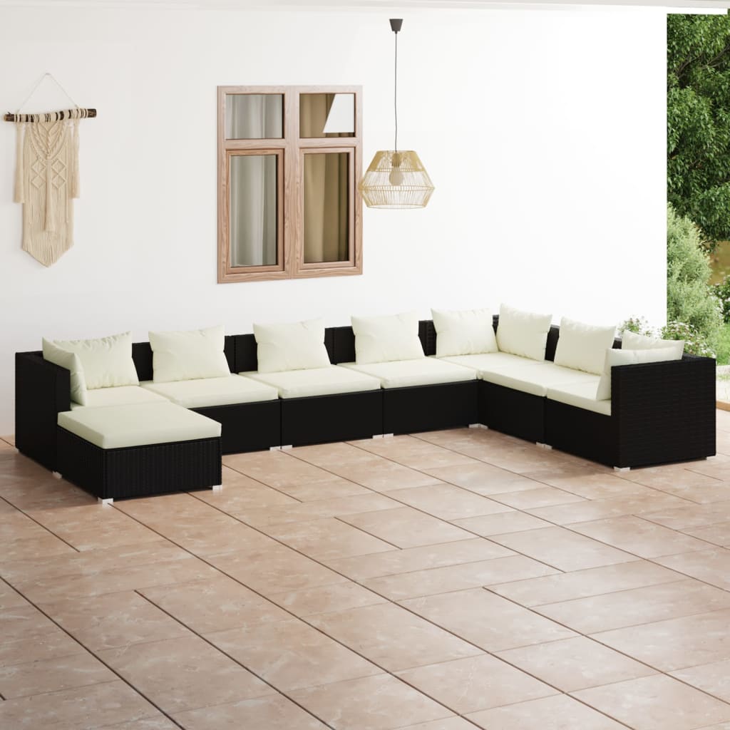 vidaXL 8-tlg. Garten-Lounge-Set mit Kissen Poly Rattan Schwarz