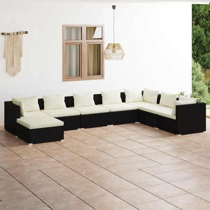 vidaXL 8-tlg. Garten-Lounge-Set mit Kissen Poly Rattan Schwarz