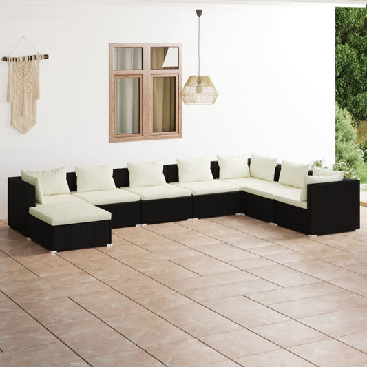 vidaXL 8-tlg. Garten-Lounge-Set mit Kissen Poly Rattan Schwarz
