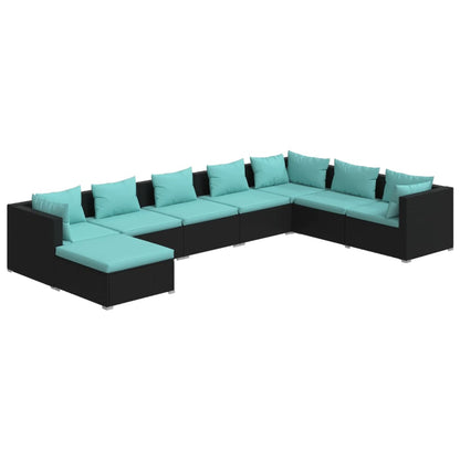 vidaXL 8-tlg. Garten-Lounge-Set mit Kissen Poly Rattan Schwarz