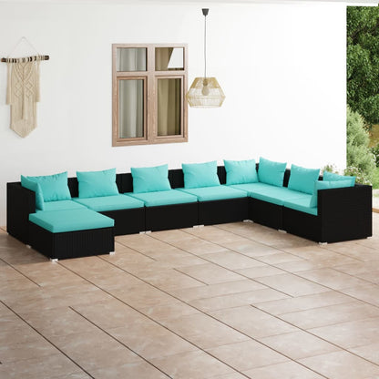 vidaXL 8-tlg. Garten-Lounge-Set mit Kissen Poly Rattan Schwarz
