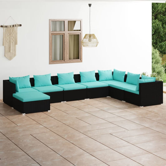 vidaXL 8-tlg. Garten-Lounge-Set mit Kissen Poly Rattan Schwarz