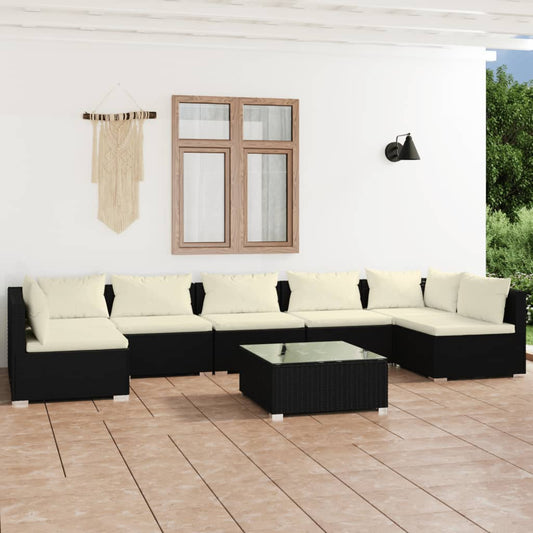 vidaXL 8-tlg. Garten-Lounge-Set mit Kissen Poly Rattan Schwarz