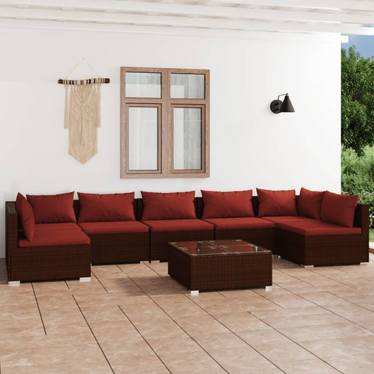 vidaXL 8-tlg. Garten-Lounge-Set mit Kissen Poly Rattan Braun