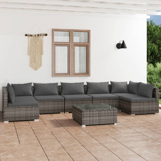 vidaXL 8-tlg. Garten-Lounge-Set mit Kissen Poly Rattan Grau