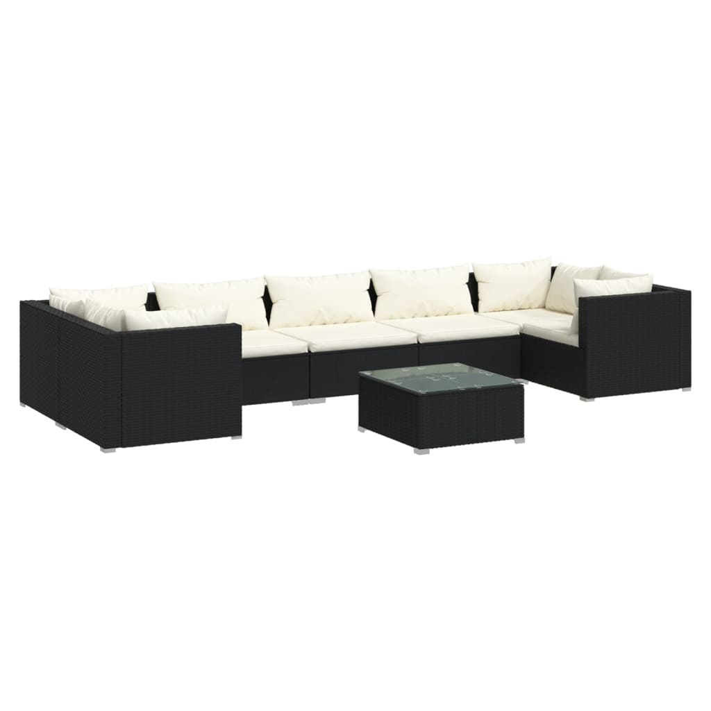 vidaXL 8-tlg. Garten-Lounge-Set mit Kissen Poly Rattan Schwarz