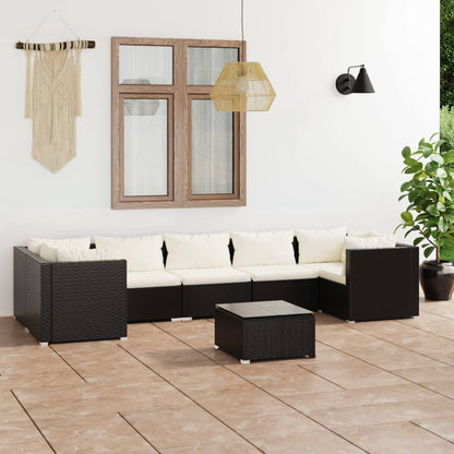 vidaXL 8-tlg. Garten-Lounge-Set mit Kissen Poly Rattan Schwarz