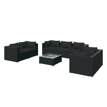 vidaXL 8-tlg. Garten-Lounge-Set mit Kissen Poly Rattan Schwarz