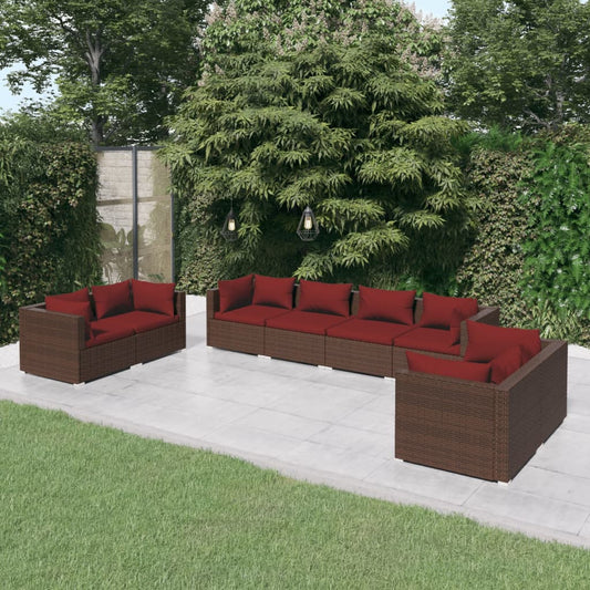 vidaXL 8-tlg. Garten-Lounge-Set mit Kissen Poly Rattan Braun